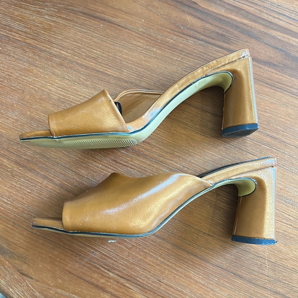 Zara cognac asymmetrical leather block heeled sandals 37 - Picture 5 of 7